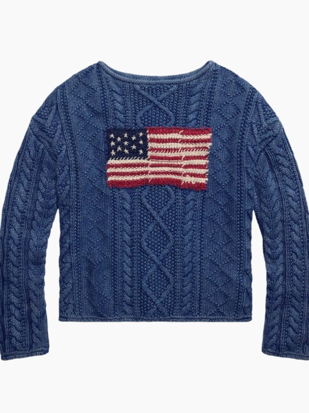 Polo Ralph Lauren Flag-Embroidered Knit Sweater Indigo Multi- NWT Size Large
